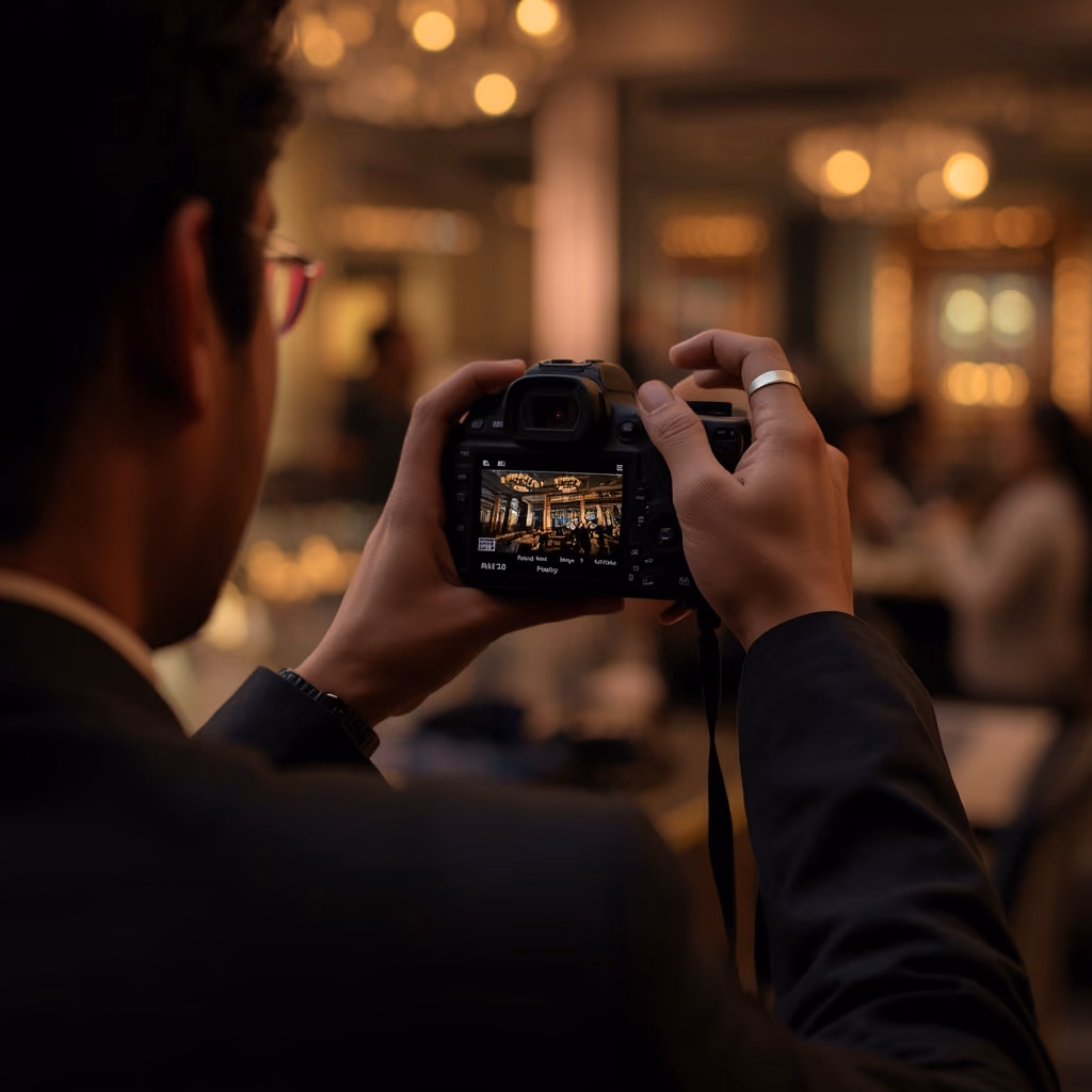 Photographer capturing a spotlighted product reveal