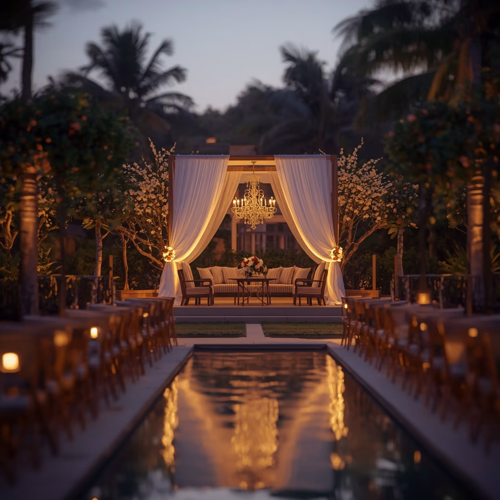Upscale banquet venue set up for a corporate event