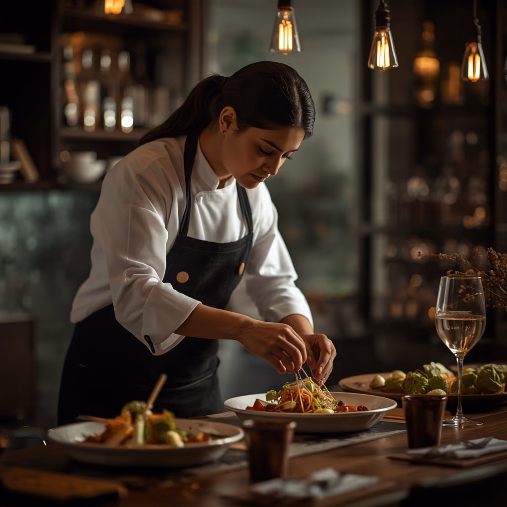 Chef plating a dish for an event